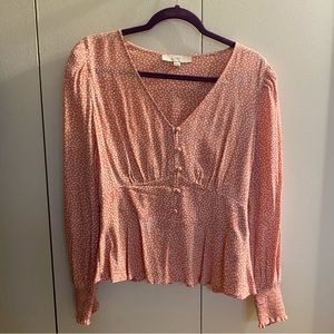 Loft light pink corset side zip peplum polka dot top size 6 small